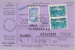 Paketkarte Konstantinopel Nach Budapest Rosinen 5 Kg Schenker Für Transit - Lettres & Documents