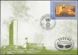 UNO NEW YORK 2000 Mi-Nr. 52 Grüne Karte - Show Card  Mit Erinnerungsstempel Los Angeles - Brieven En Documenten