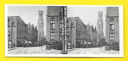 Vues Stéréos BRUGES Rue Aux Laines Et Beffroi Belgique - Stereoscopic