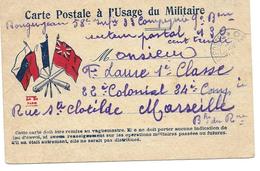 WWI ROUGER JEAN 58 RI TRESOR ET POSTES 130 A LAURE 22 RGT COLONIAL MARSEILLE - CPA CORRESPONDANCE MILITAIRE - Guerre 1914-18