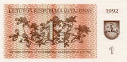 LITHUANIA  1 TALONAS 1992 P-39  UNC - Lituanie