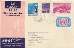 HONG-KONG COVER. BY AIR MAIL BRITANNIA JET-PROP AIRLINER FIRST FLIGHT BETWEN LONDON AND TOKYO - Autres & Non Classés