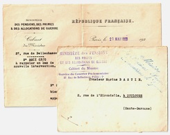 PARIS Lettre 1920 Franchise Griffe MINISTRE PENSION ALLOCATION GUERRE Correspondance Obtention Médaille Militaire - Guerre De 1914-18