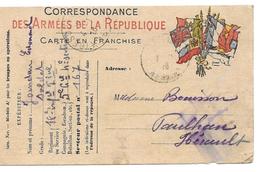 WWI JOURDAN EDOUARD SOLDAT 18 RIT TRESOR ET POSTES 167 POUR BOUISSON PAULHAN HERAULT - CPA CORRESPONDANCE MILITAIRE - War 1914-18