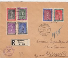 LETTRE LUXEMBOURG. RECOMMANDÉ POUR MARSEILLE.  16 12 37. OEUVRES SOCIALES. N° 294-299      / 2 - Covers & Documents