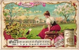 6 Chromo Litho Colors Trade Cards Swiss Chocolate Advertising SUCHARD Set 51B  C1896 Folksongs music - Suchard