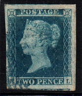 GRAN BRETAGNA 1841  2p TWO PENCE PALE BLUE  LETT. R-L   CANCELLED IN BLUE  RARE  CV £ 1100 - Used Stamps