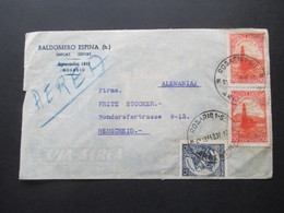 Argentinien 1937 Via Aerea / Luftpost Baldomero Espina Rosario Nach Remscheid Gesendet - Lettres & Documents