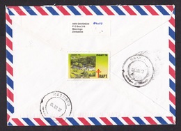 Zimbabwe: Airmail Cover To USA, 1997, 3 Stamps, Butterfly, Insect, Cow, Water, Rare TB Cinderella At Back (minor Damage) - Zimbabwe (1980-...)