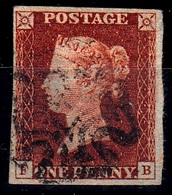 GRAN BRETAGNA 1841  1d RED BROWN   LETT FB PLATE 8 BLACK MX  " O " FLAW HORIZONTAL GUIDE LINE SE SQUARE SPEC AS47 - Used Stamps