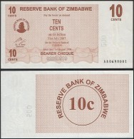 Zimbabwe P 35 - 10 Cents 1.8.2006 BEARER CHEQUE - UNC - Zimbabwe