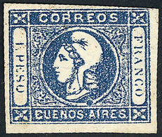ARGENTINA: GJ.17, 1P. Dark Blue, Worn Impression, With Varieties: First R Of CORREOS With Accent And Very Notable Blue S - Buenos Aires (1858-1864)