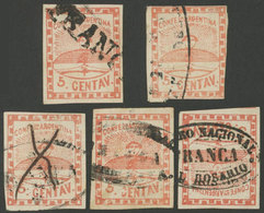 ARGENTINA: GJ.1, 5 Used Examples, All With Genuine And Different Cancels, Fine To VF Quality, All Signed On Back By Albe - Used Stamps