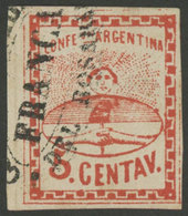 ARGENTINA: GJ.4, 5c. Large Figures, Used In Rosario, Excellent Quality, Rare. Signed By Alberto Solari On Back! - Gebruikt