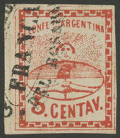 ARGENTINA: GJ.4, 5c. Large Figures, Used In Rosario, Excellent Quality, Rare. Signed By Alberto Solari On Back! - Used Stamps