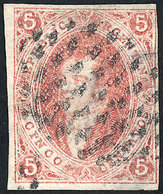 ARGENTINA: GJ.16,  5c. Rose-red Of 1st Printing Imperforate, With 9x9 Dotted Cancel Of Buenos Aires, Thinned On Reverse  - Used Stamps