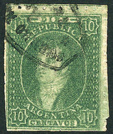ARGENTINA: GJ.23, 10c. Worn Impresion, With "dirty Impression" Variety (inked Paper), Used In Rosario, Excellent! - Gebruikt