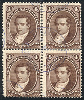 ARGENTINA: GJ.36, 4c. Moreno, Block Of 4 Used With Interesting Blue Cancel, VF - Other & Unclassified