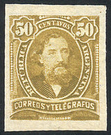 ARGENTINA: GJ.113, 1889 50c. Mitre, PROOF Printed On Thin Paper, Lemon Yellow, Unlisted By Kneitschel, VF Quality, Rare! - Other & Unclassified