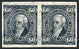 ARGENTINA: GJ.114P, 1889 60c. Posadas, Used IMPERFORATE PAIR, Extremely Rare, Excellent Quality! - Other & Unclassified
