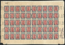 ARGENTINA: GJ.455O, 1917 20P. San Martín, Complete Sheet With Bulk Mail Cancel "INUTILIZADO", Mounted On The Original Pa - Other & Unclassified