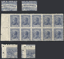 ARGENTINA: GJ.524a + 524b + Var., 1920 Urquiza, Block Of 10,  One With PEPUBLICA Variety (GJ.524a), 2 With NOYIEMBRE Var - Other & Unclassified