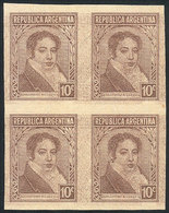 ARGENTINA: GJ.747, 1935 10c. Rivadavia, PROOF In The Issued Color, Imperforate Block Of 4 Printed On Dark Paper For Spec - Other & Unclassified