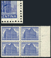 ARGENTINA: GJ.875, 35. Palacio De Correos & Telecomunicaciones, Block Of 4, One With Variety "Large Spot Over The Buildi - Other & Unclassified