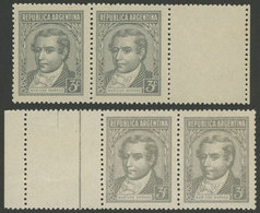 ARGENTINA: GJ.889CDB + 889CZ, 1942/52 3c. Moreno, Unwatermarked, With Right White Label And Label At Left With Vertical  - Other & Unclassified