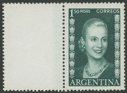 ARGENTINA: GJ.1012CZ, 1952/3 1.50P. Eva Perón, With White LABEL AT LEFT, MNH, Excellent Quality, Extremely Rare! - Other & Unclassified