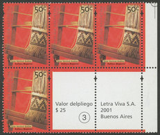 ARGENTINA: GJ.3091bCO2, 2000/8 50c. Indegenous Cultures, Block Of 4 Stamps + 2 Labels, VF! - Other & Unclassified