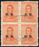 ARGENTINA: GJ.470a + 470b, Used Block Of 4 With BOTH VARIETIES, Excellent Quality, Very Rare! - Officials