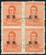 ARGENTINA: GJ.470a + 470b, Used Block Of 4 With BOTH VARIETIES, Excellent Quality, Very Rare! - Dienstmarken