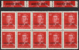 ARGENTINA: GJ.715, Block Of 10 Stamps, The Lower Stamps With DOUBLE OVERPRINT Variety (one Faint), Rare, Excellent Quali - Service