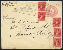 ARGENTINA: Front Of A 5c. Liberty Stationery Envelope  + 5x 5c. Rivadavia Of 1899, Sent By Registered Mail From CORONEL  - Other & Unclassified