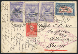 ARGENTINA: PC Sent By ZEPPELIN From Buenos Aires To Switzerland On 21/MAY/1930 With Good Postage, Special Violet Handsta - Other & Unclassified