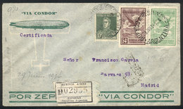 ARGENTINA: Registered Airmail Cover Sent From B.Aires To Spain On 29/JUN/1934 Franked With 1.36P., With Transit Backstam - Other & Unclassified