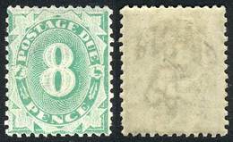 AUSTRALIA: Yvert 16 (Scott J16), 1902/4 8p. Emerald With Crown Over NSW Watermark, Perforation 12x11, INVERTED WATERMARK - Revenue Stamps