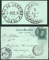 BRAZIL: RHM.CB-10, Lettercard Sent To Germany On 2/AU/1894, VF Quality, Interesting Cancels! - Ganzsachen