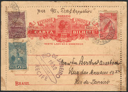BRAZIL: RHM.CB-92, Letter Card Additionally Franked (total Postage 950Rs.), Sent From Recife To Rio Via ZEPPELIN On 12/O - Andere & Zonder Classificatie