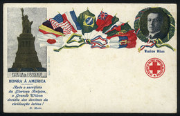 BRAZIL: RED CROSS, Flags, Special Card Commemorating USA President Woodrow Wilson, Circa 1920, VF Quality - Other & Unclassified