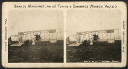 BRAZIL: Stereo Card With Advertising For Veado Cigarettes:Farman Biplane, Rare! - Other & Unclassified