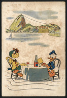 BRAZIL: Donald Duck And José Carioca In RIO DE JANEIRO: PC Advertising For A New DISNEY Movie, Circa 1942, Staining. - Other & Unclassified