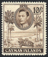 CAYMAN ISLANDS: Sc.111a, 1943 Turtles 10Sh. Perforation 14, Mint Very Lightly Hinged, Very Fine Quality, Catalog Value U - Kaaiman Eilanden