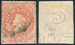 CHILE: Yvert 8, With LETTER Watermark (CO) And 3 Horizontal Lines, Position 233, Thin Paper, Wide Margins, Excellent! - Chile