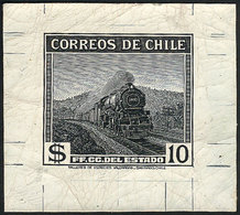 CHILE: Sc.209, 1938/40 10P. Railways, Die Proof In Green-black, Excellent Quality, Extremely Rare! - Chile