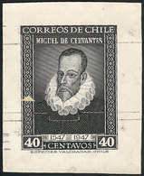 CHILE: Sc.250, 1947 CERVANTES 400th Anniv., Die Proof In Black, Minor Defect, Extremely Rare! - Chile