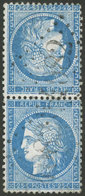 FRANCE: Yvert 60Ab, 1871 Ceres 25c. Blue, TETE-BECHE Vertical Pair, Used, Very Fine Quality, With Bernard Behr Certifica - Other & Unclassified