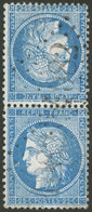 FRANCE: Yvert 60Ab, 1871 Ceres 25c. Blue, TETE-BECHE Vertical Pair, Used, Very Fine Quality, With Bernard Behr Certifica - Autres & Non Classés