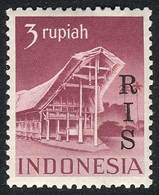 INDONESIA: Sc.355, 1950 3R. Violet-red Overprinted RIS, Mint Never Hinged, VF Quality, Rare, Catalog Value US$150. - Indonesien